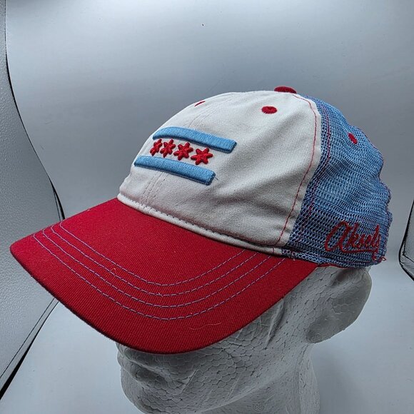Akers Chicago Flag Mens Adjustable Cap Red White Blue Trucker Snapback Hat - Picture 1 of 9